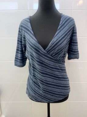 Striped Blue Wrap-Style Women’s Top